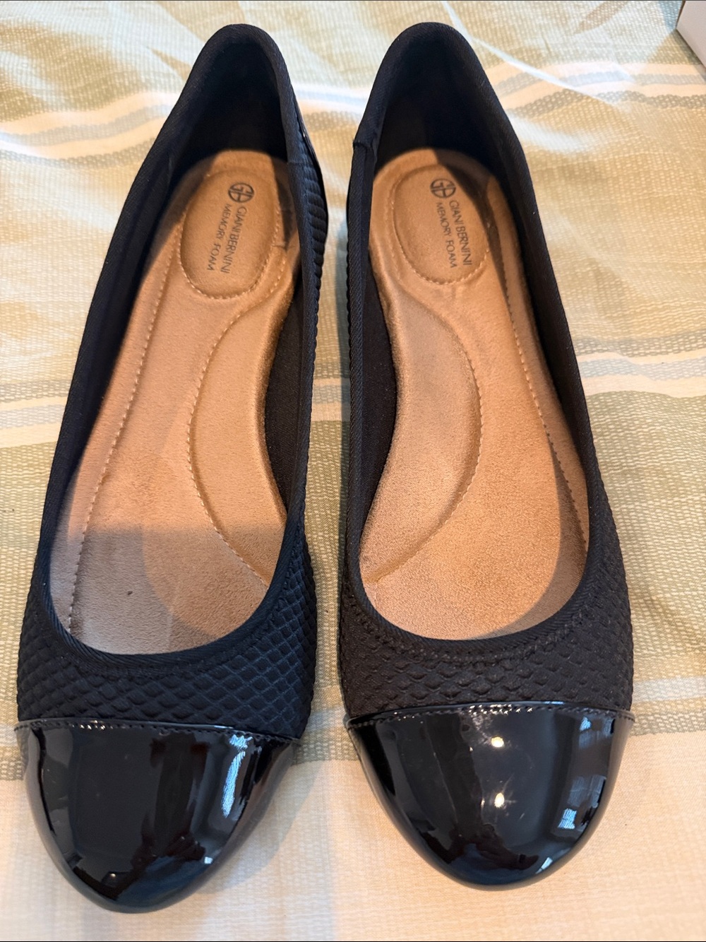 Giani Bernini Black Quilted Flats with Patent Cap Toe